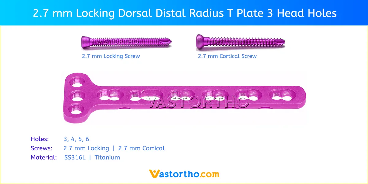 2.7 mm Locking Dorsal Distal Radius T Plate 3 Head Holes