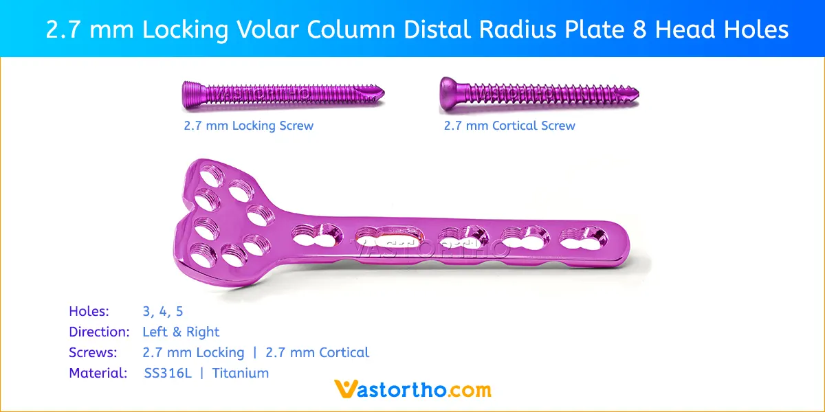 2.7 mm Locking Volar Column Distal Radius Plate 8 Head Holes